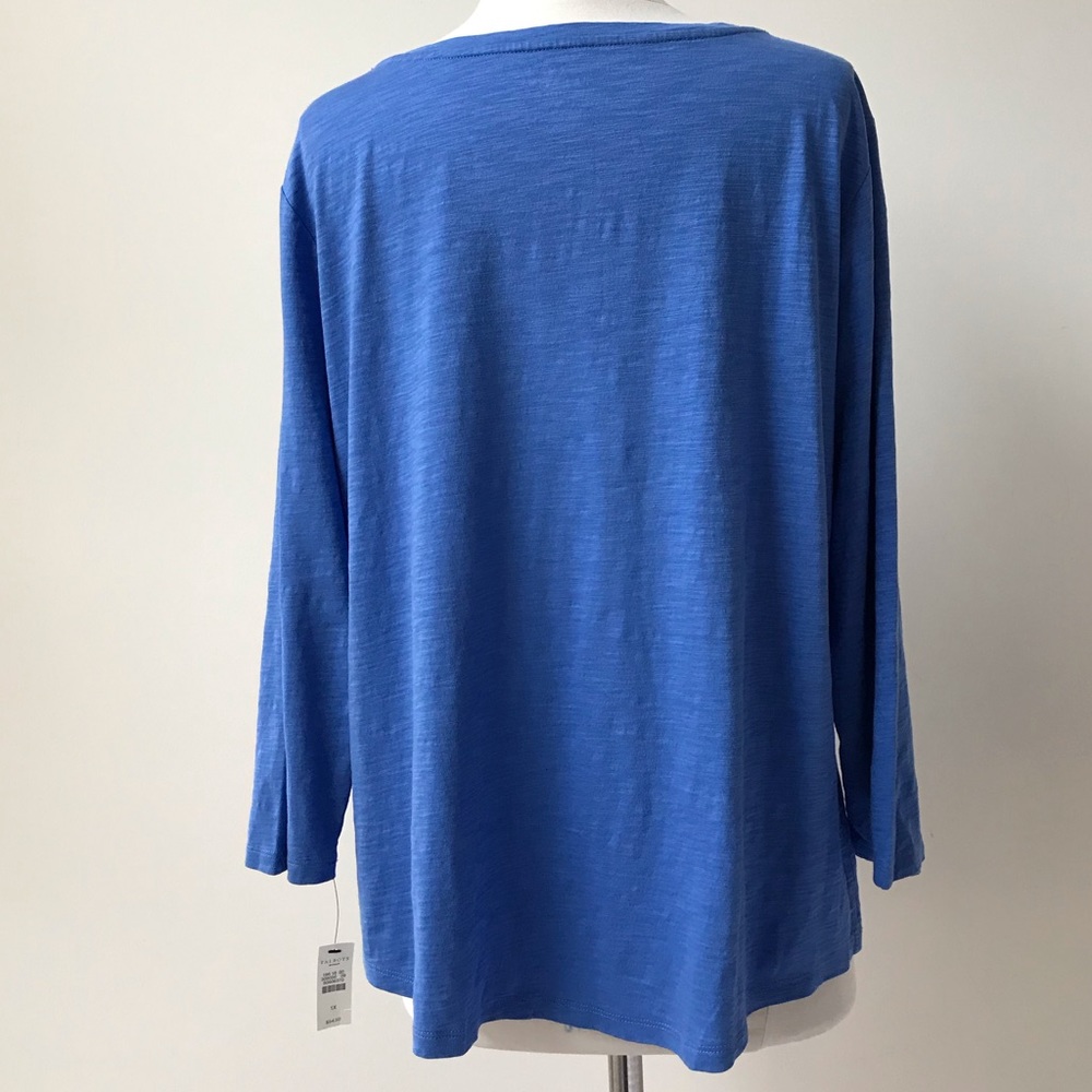 Talbots Cotton 3/4 Sleeve Blue Floral Heart Top - Picture 3 of 6
